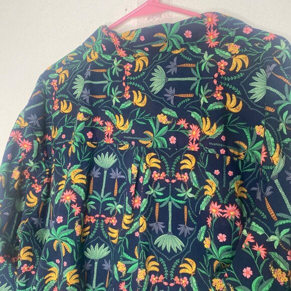 Old Navy Long-Sleeve Button Up Shirt Size L Blue Tropical Banana & Floral Print - Picture 9 of 14